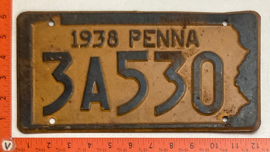 1938 Pennsylvania #3A530 Passenger License Plate