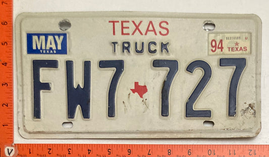 1994 Texas #FW7 727 Truck License Plate