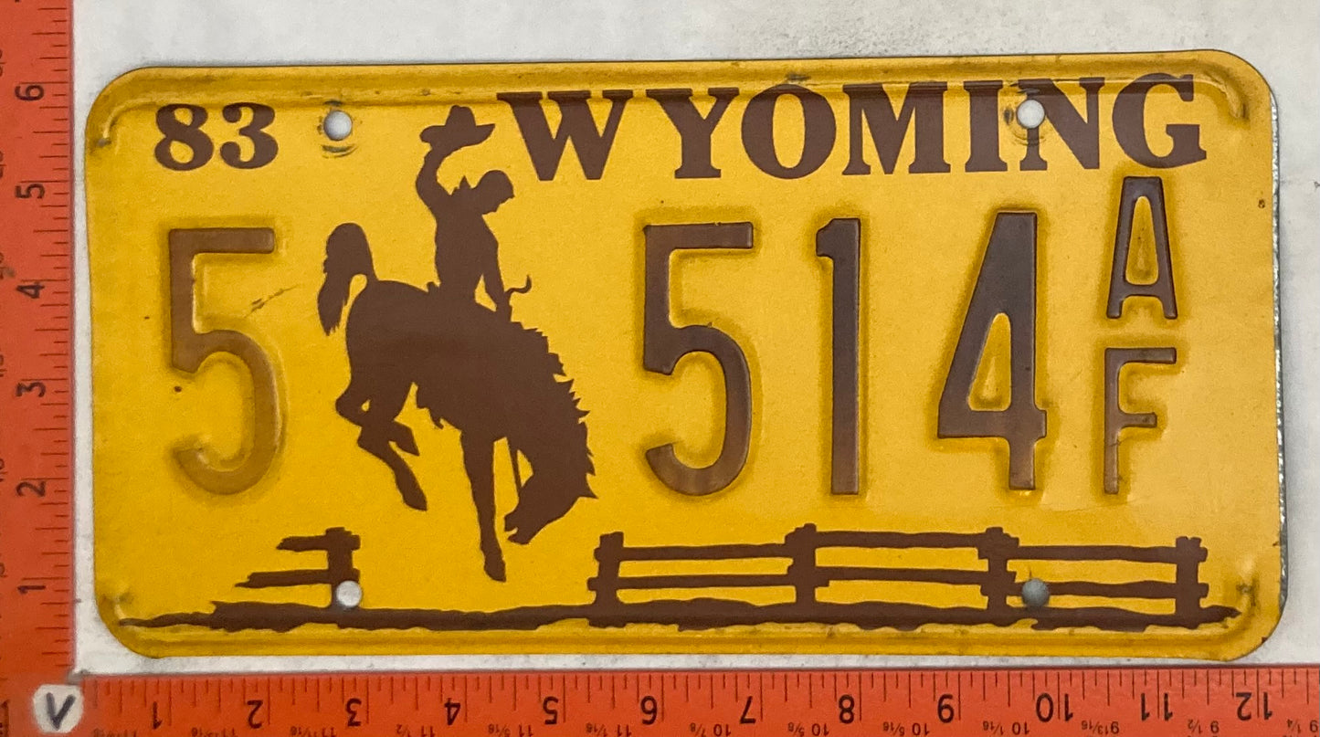 1983 Wyoming #5 514 A/F Passenger License Plate
