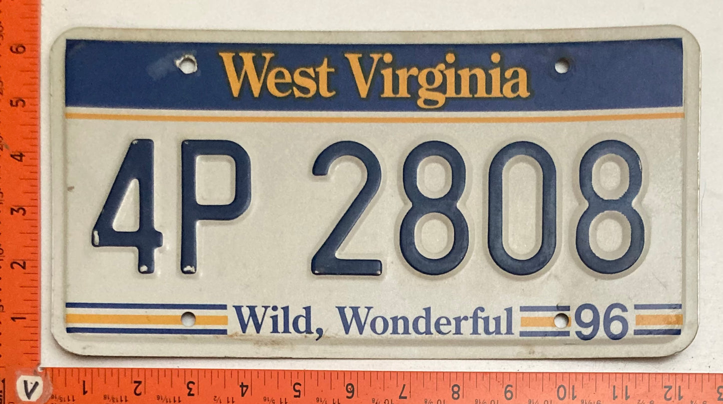 1996 West Virgina # 4P 2808 Passenger License Plate