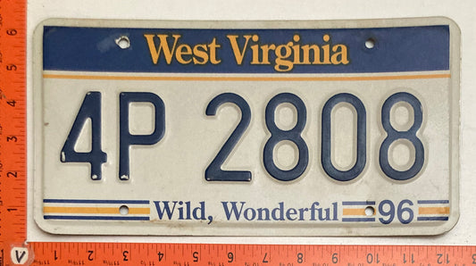 1996 West Virgina # 4P 2808 Passenger License Plate