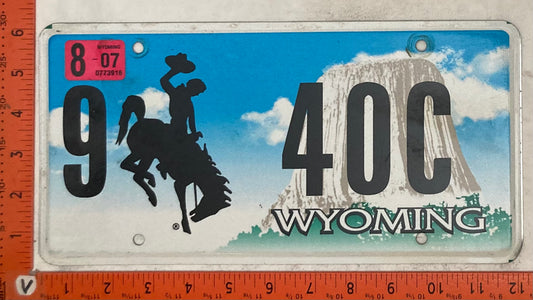 2007 Wyoming #9 40C Passenger License Plate
