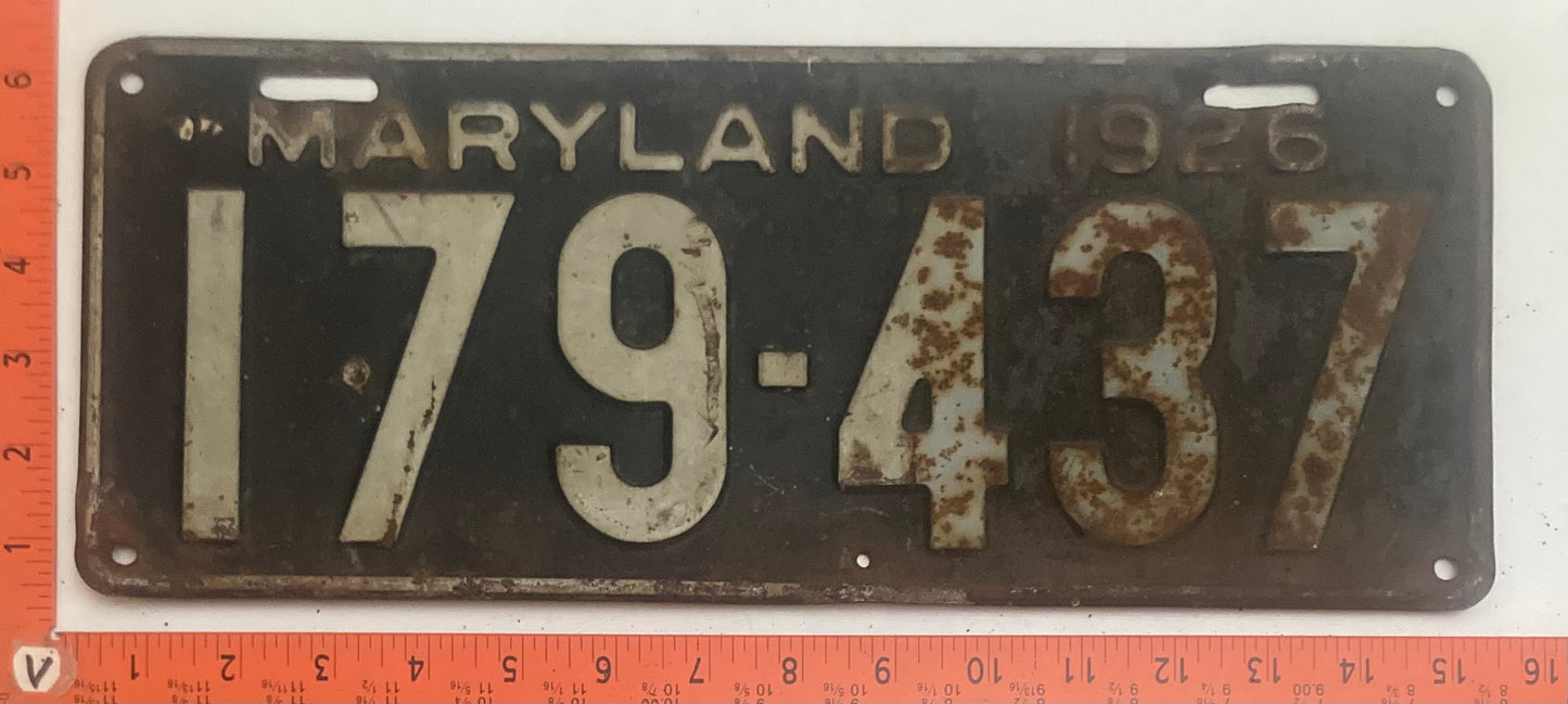 1926 Maryland #179-437 Passenger license plate