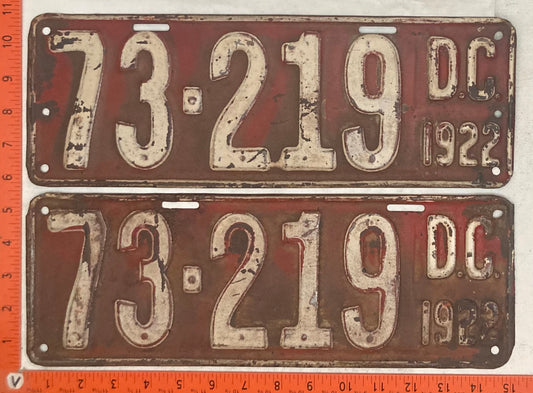 1922 Washington, DC #73-219 Passenger License Plate (Pair)