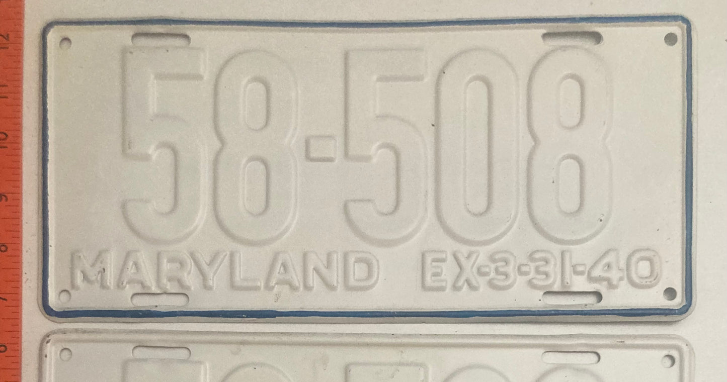 1940 Maryland #310-316 Passenger License Plate PAIR