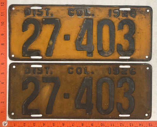 1926 Washington, DC #27-403 Passenger License Plate (Pair)