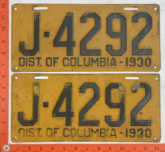 1930 Washington, DC #J-4292 Passenger License Plate (Pair)