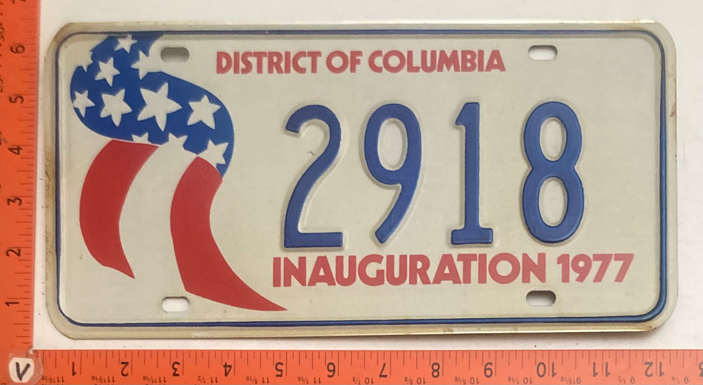 1977 Washington, DC #2918 Presidential Inaugural Passenger License Plate