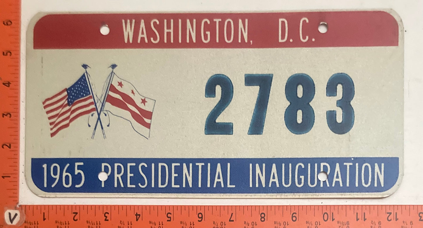 1965 Washington, DC #2783 Presidential Inaugural Passenger License Plate