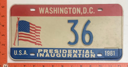 1981 Washington, DC #36 Presidential Inaugural Passenger License Plate