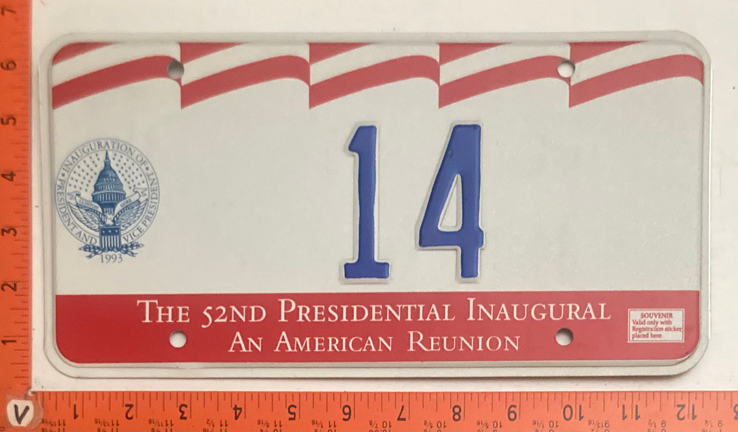 1993 Washington, DC #14 Presidential Inaugural Passenger License Plate