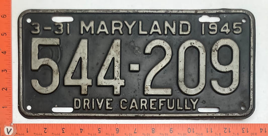 1945 Maryland #544-209 Passenger License Plate