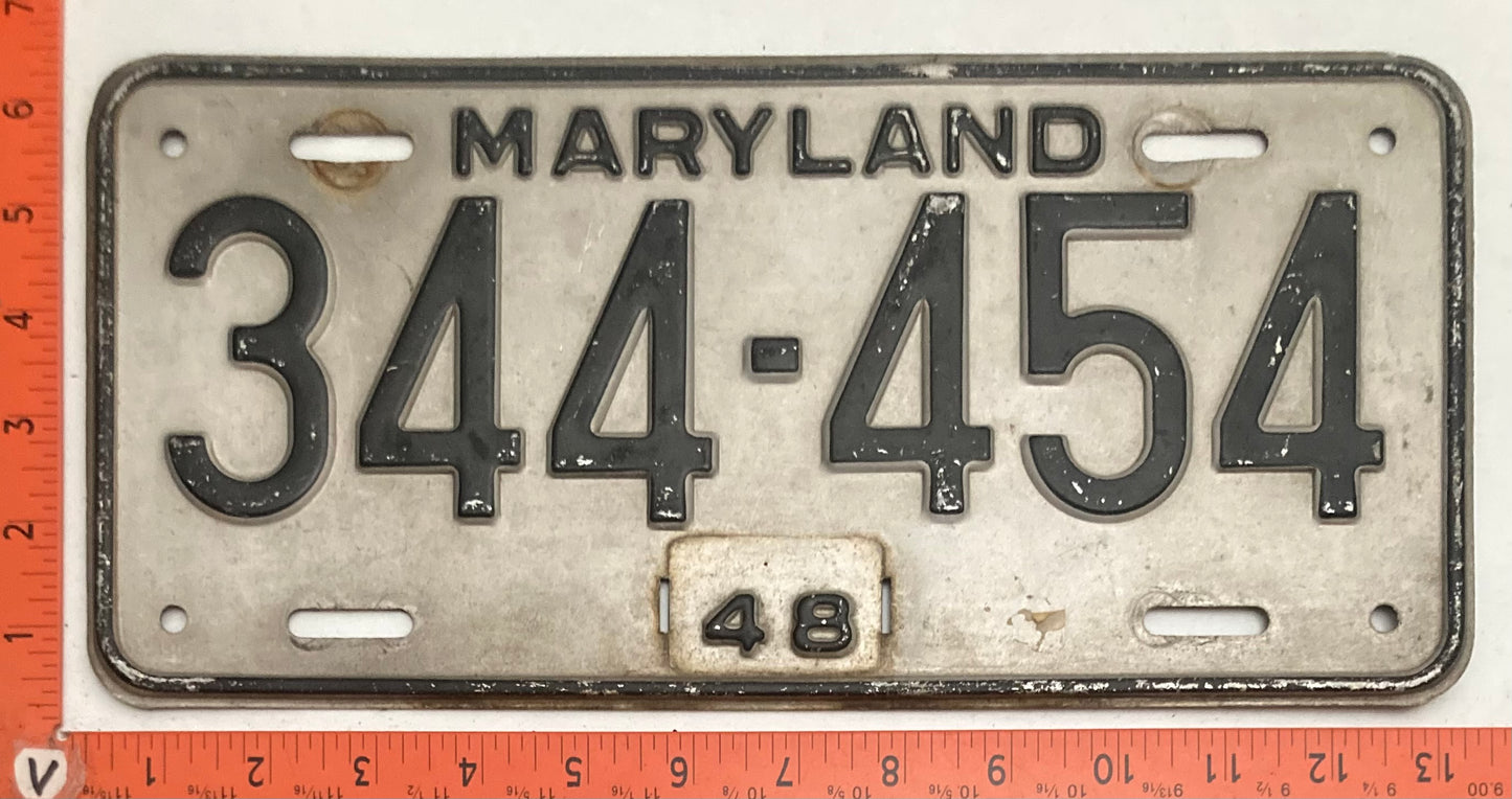 1948 Maryland #344-454 Passenger License Plate