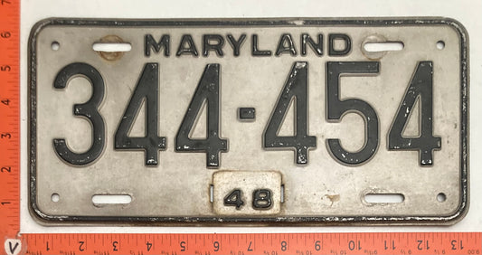 1948 Maryland #344-454 Passenger License Plate