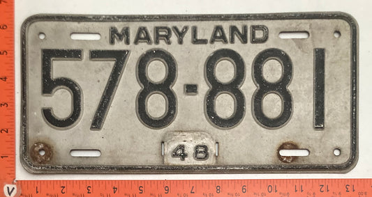 1948 Maryland #578-881 Passenger License Plate