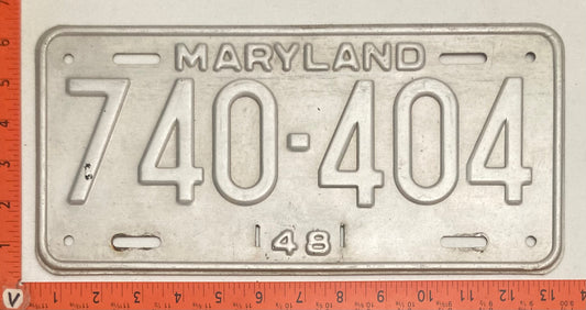 1948 Maryland #740-404 Passenger License Plate