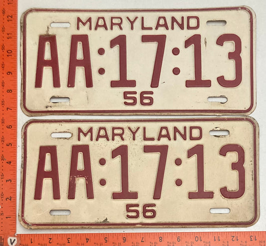 1956 Maryland #AA:17:13 Passenger License Plate (Pair) )