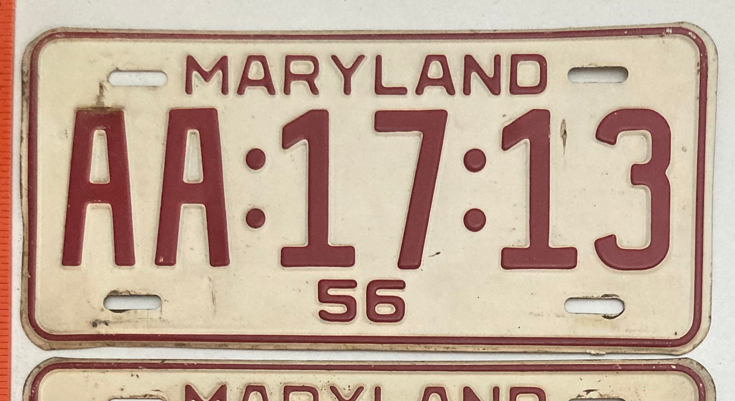 1956 Maryland #AA:17:13 Passenger License Plate (Pair) )