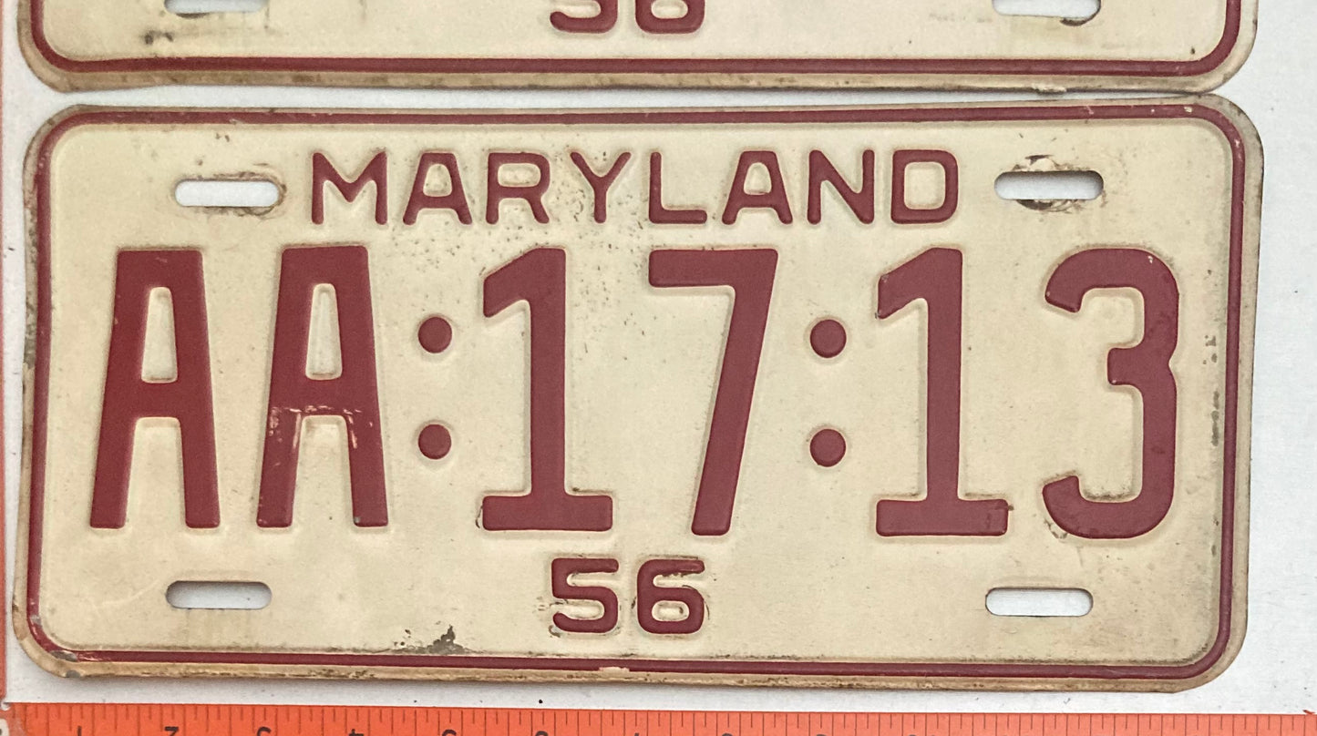 1956 Maryland #AA:17:13 Passenger License Plate (Pair) )