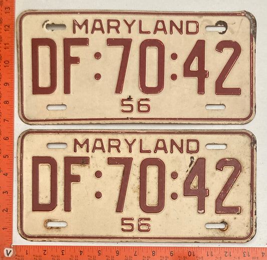 1956 Maryland #DF:70:42 Passenger License Plate (Pair)