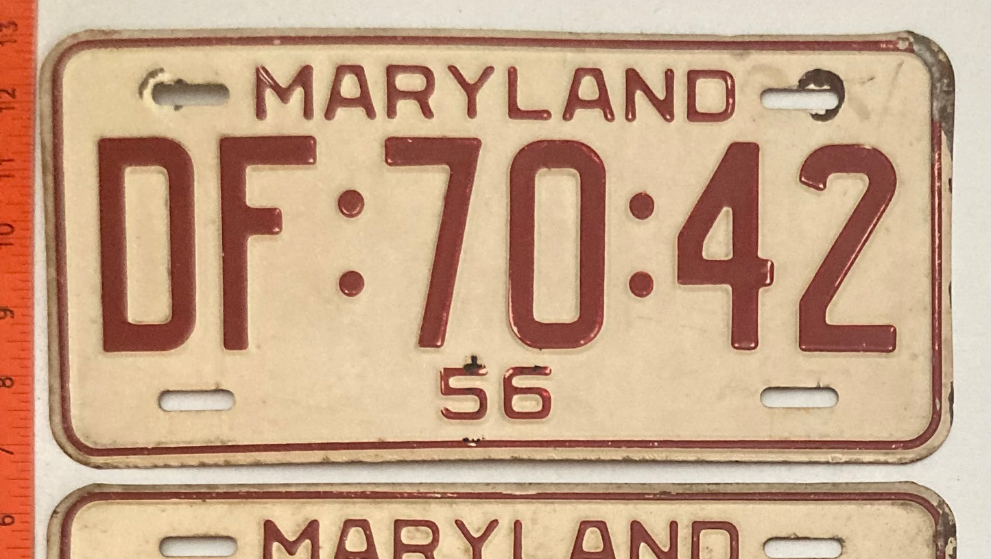 1956 Maryland #DF:70:42 Passenger License Plate (Pair)