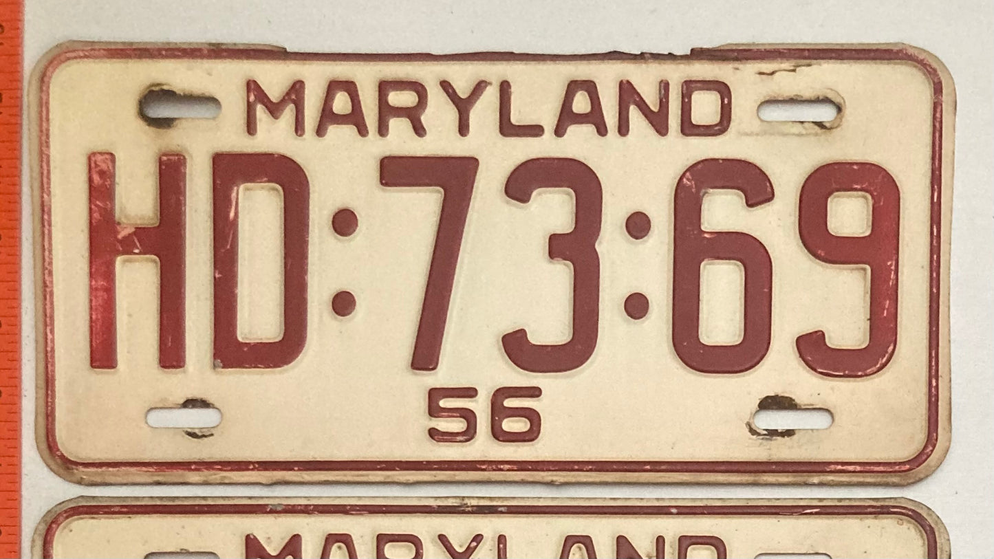 1956 Maryland #HD:73:69 Passenger License Plate (Pair)