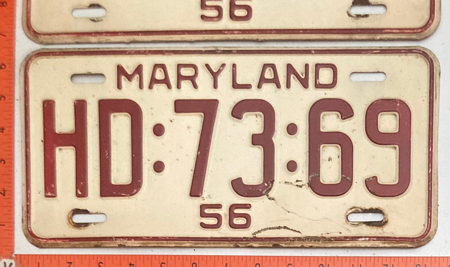 1956 Maryland #HD:73:69 Passenger License Plate (Pair)