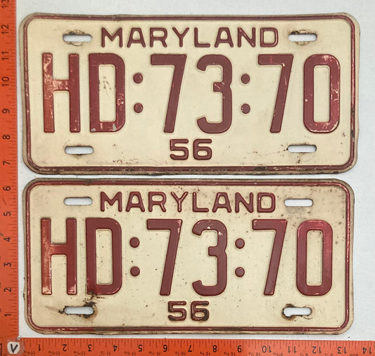 1956 Maryland #HD:73:70 Passenger License Plate (Pair)