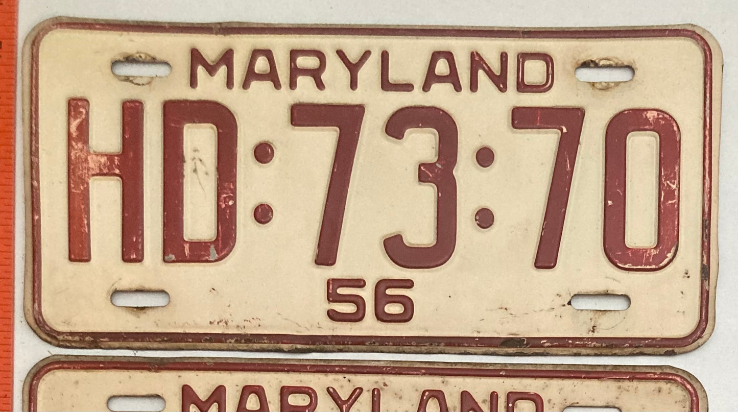 1956 Maryland #HD:73:70 Passenger License Plate (Pair)