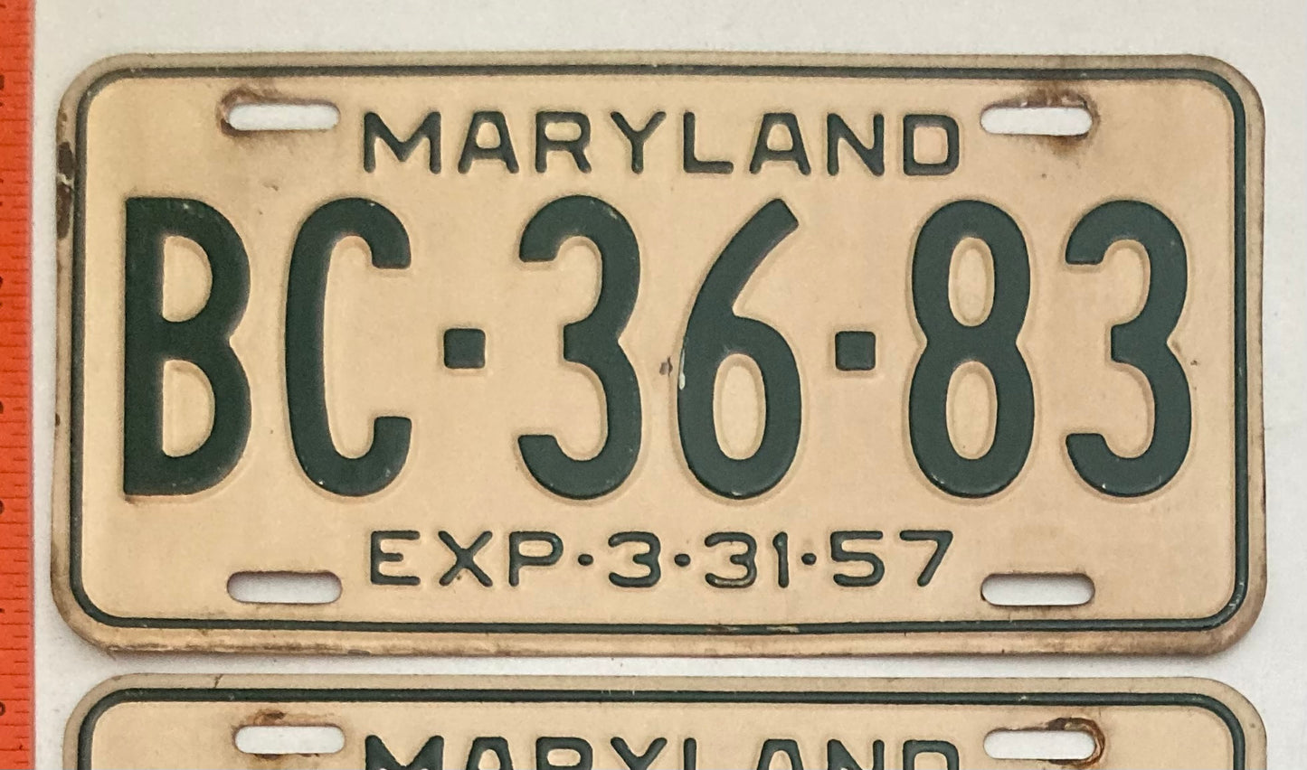 1957 Maryland #BC-36-83 Passenger License Plate PAIR