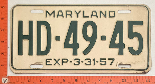 1957 Maryland #HD-49-45 Passenger License Plate