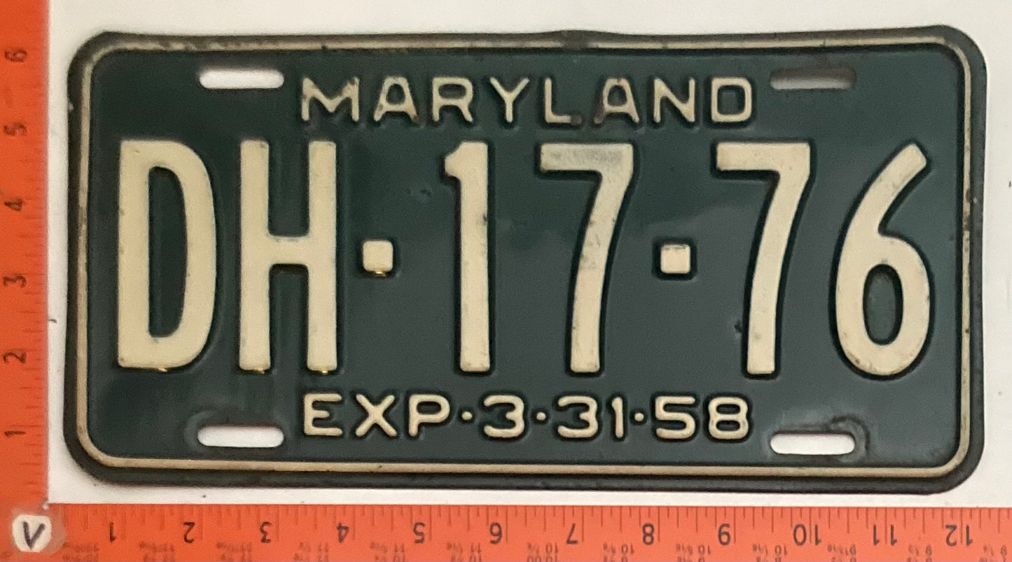 1958 Maryland #DH-17-76 Passenger License Plate