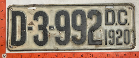 1920 Washington, DC #D-3-992 Dealer License Plate