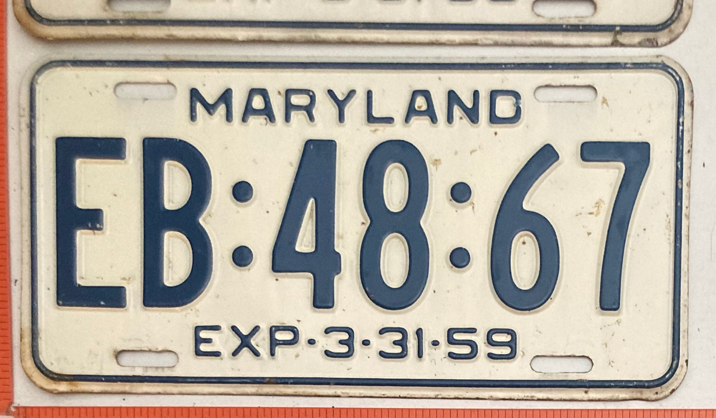 1959 Maryland #EB:48:67 Passenger License Plate PAIR