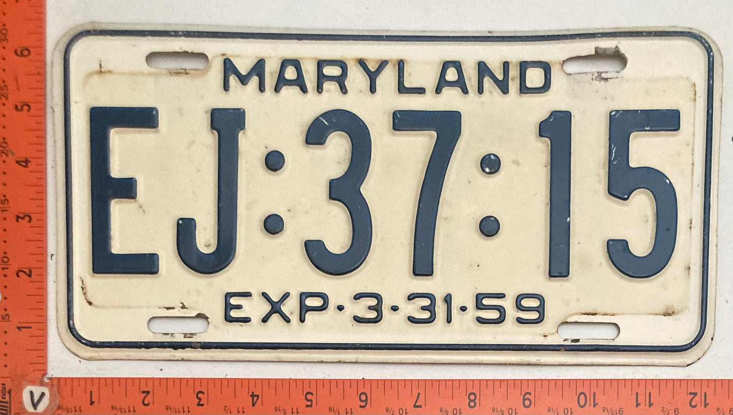 1959 Maryland #EJ:37:15 Passenger License Plate