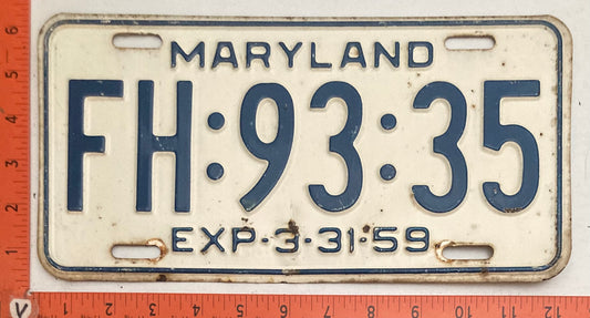 1959 Maryland #FH:93:35 Passenger License Plate