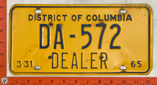 1965 Washington, DC #DA-572 Dealer License Plate