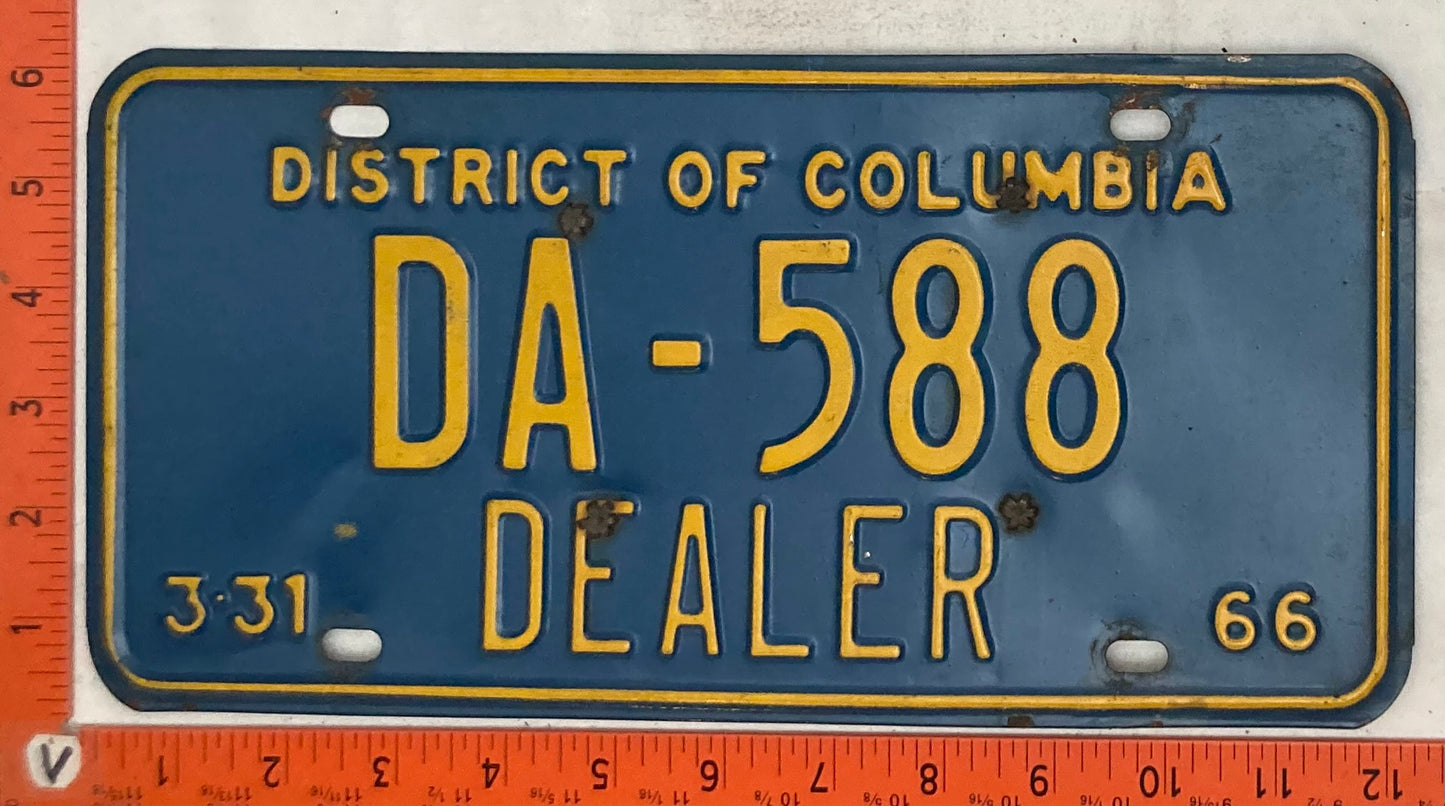 1966 Washington, DC #DA-588 Dealer License Plate