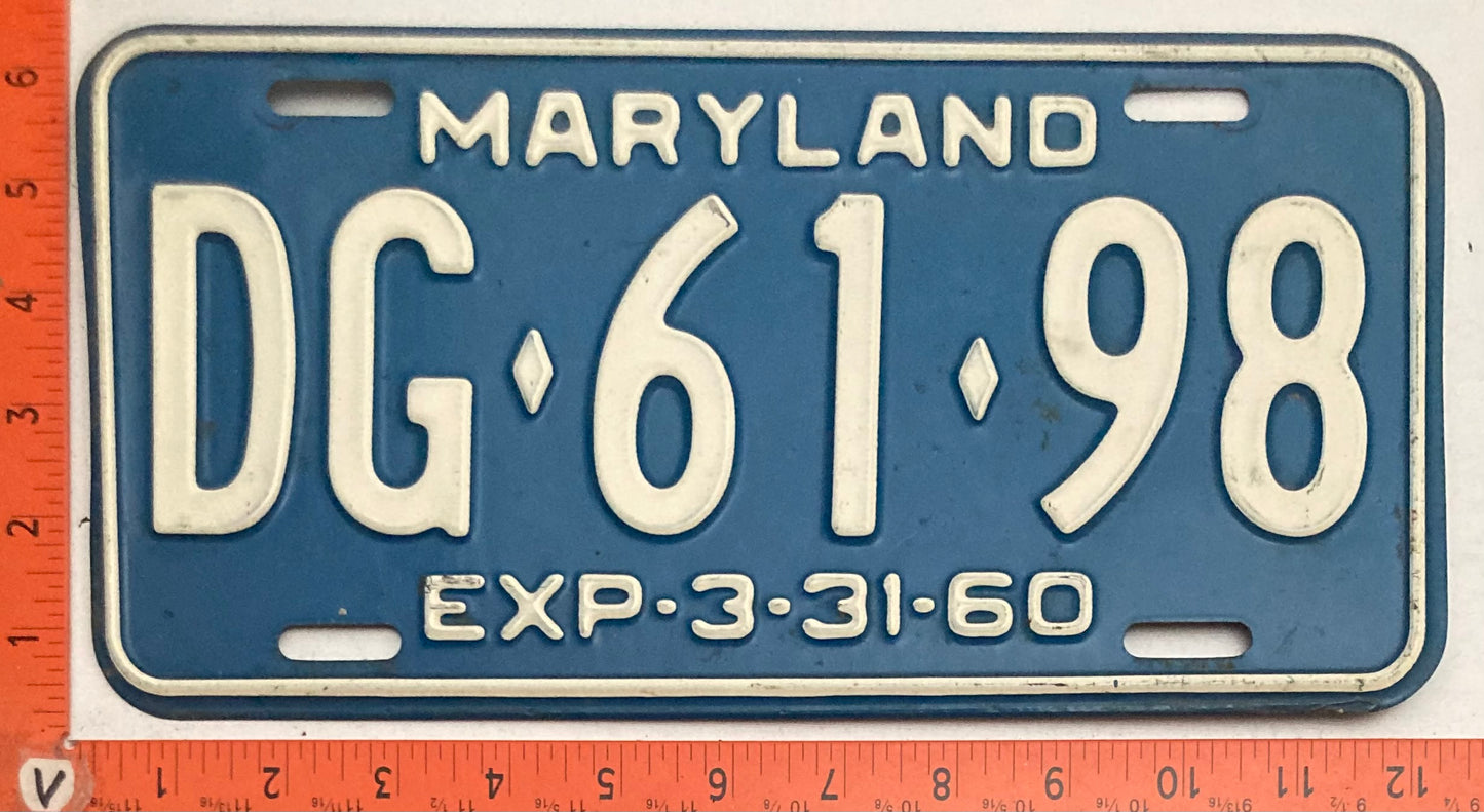 1960 Maryland #DG-61-98 Passenger License Plate