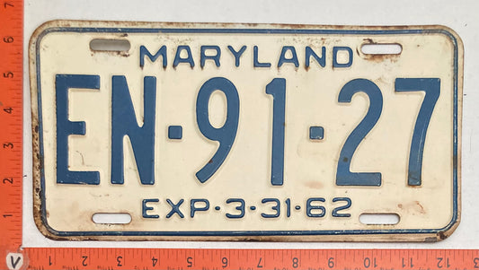 1962 Maryland #EN-91-27 Passenger License Plate