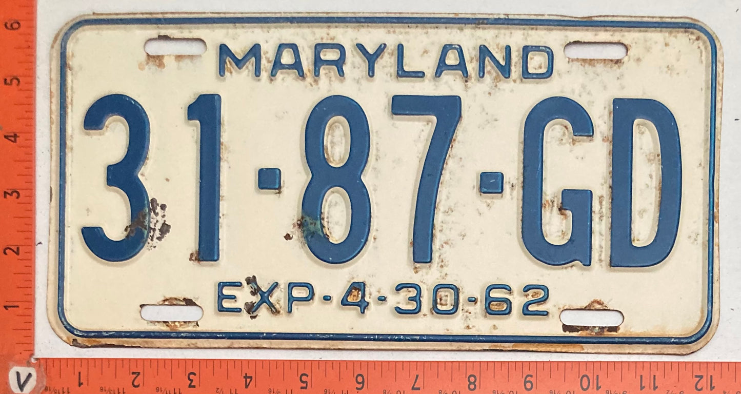1962 Maryland #31-87-GD Truck License Plate