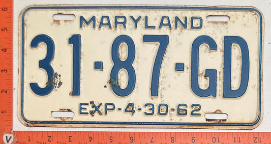 1962 Maryland #31-87-GD Truck License Plate
