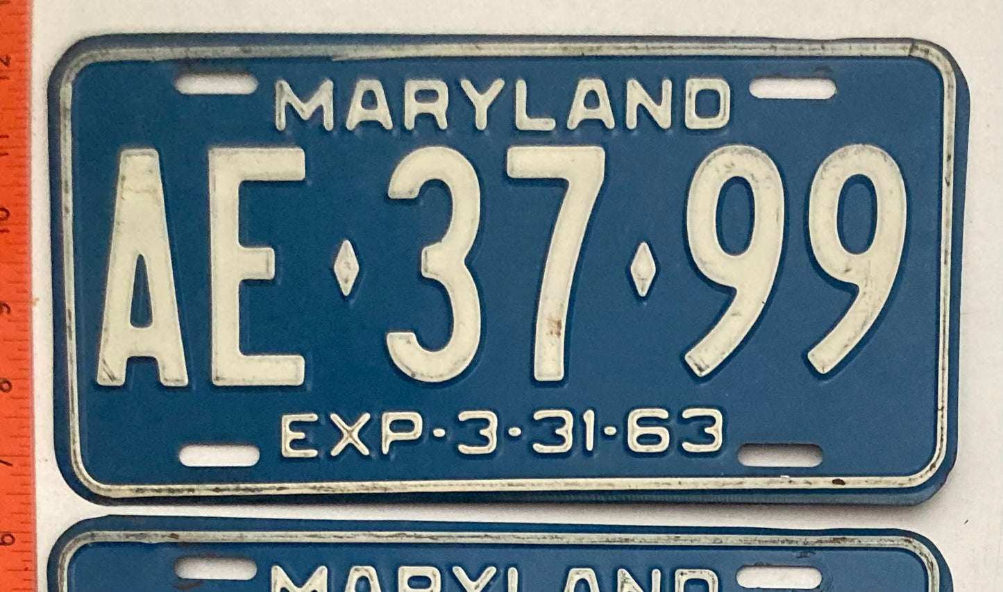 1963 Maryland #AE-37-99 Passenger License Plate PAIR