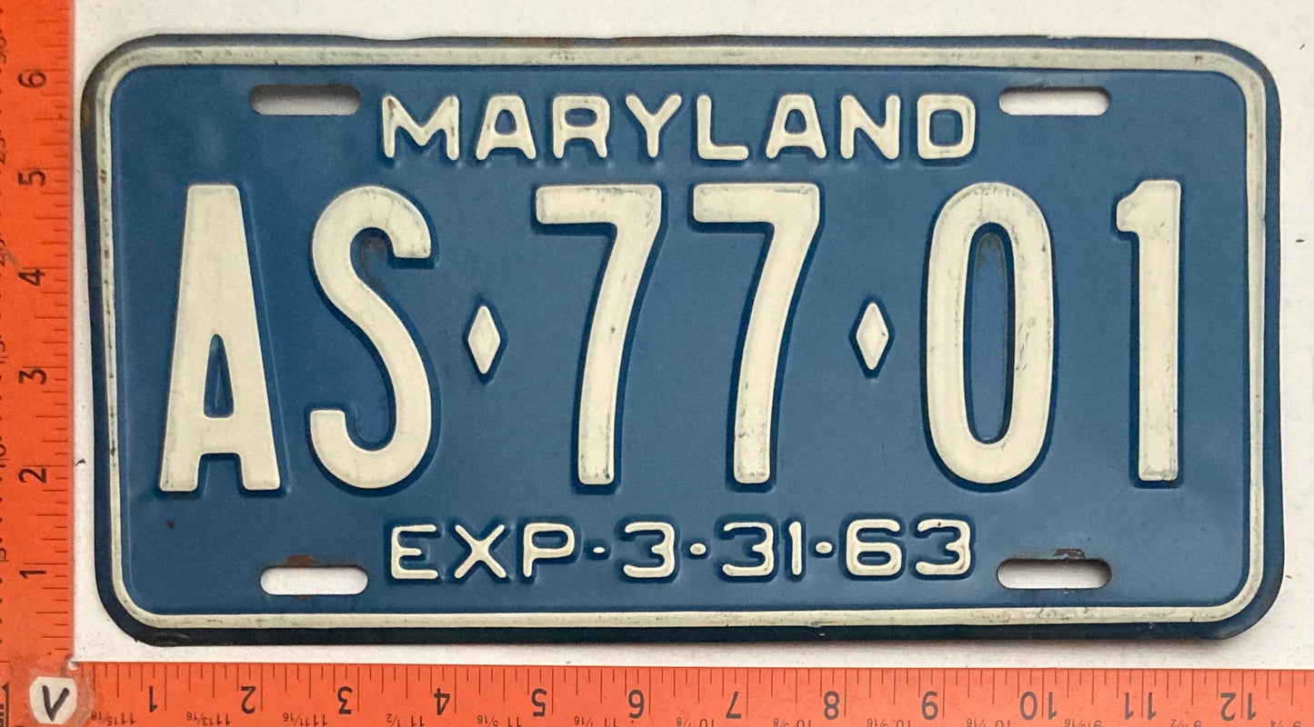 1963 Maryland #AS-77-01 Passenger License Plate