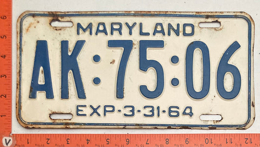 1964 Maryland #AK:75:06 Passenger License Plate