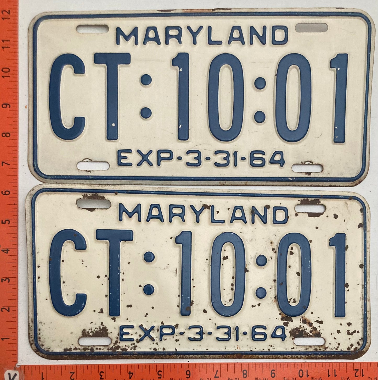 1964 Maryland #CT:10:01 Passenger License Plate PAIR (