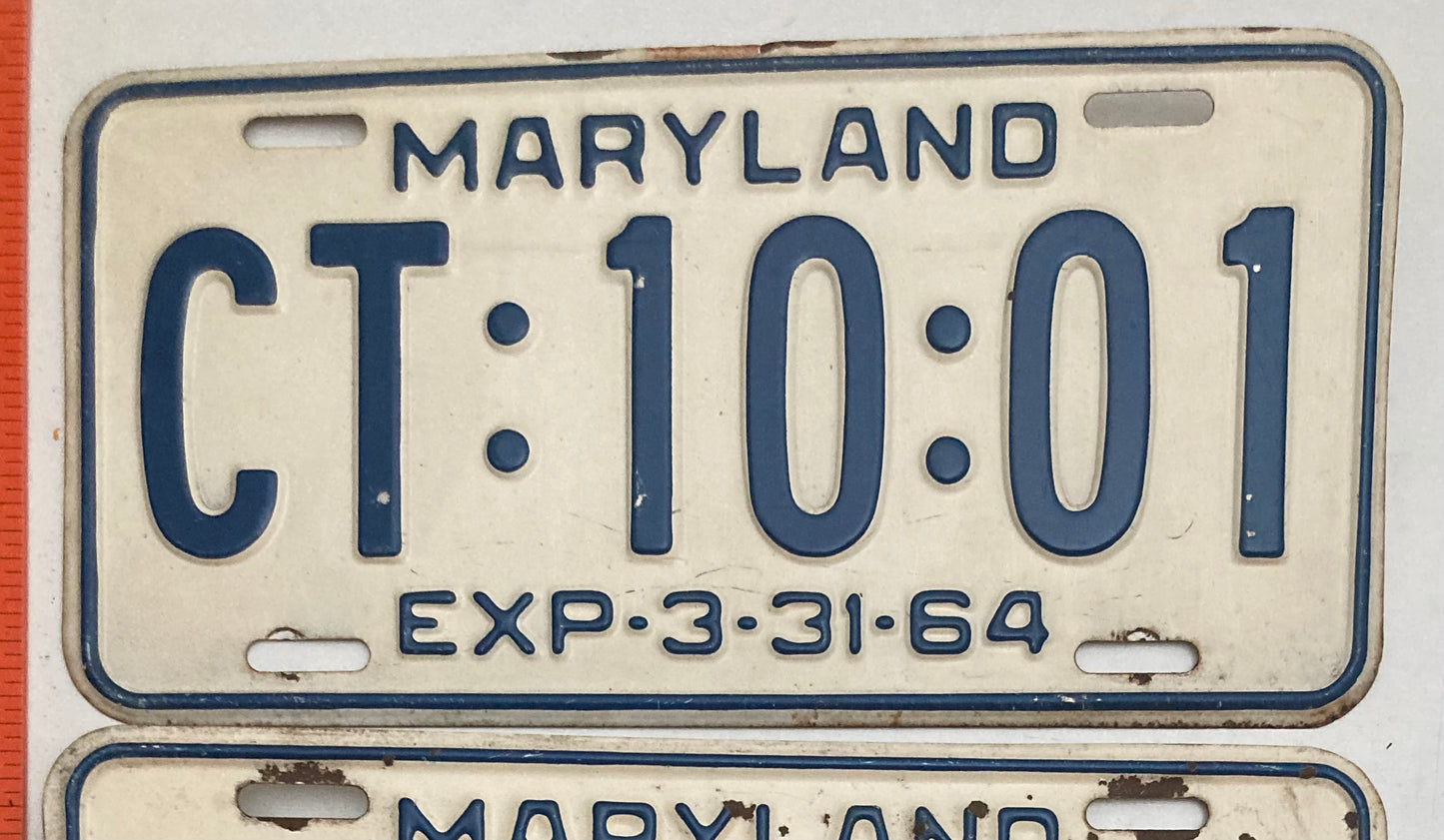 1964 Maryland #CT:10:01 Passenger License Plate PAIR (