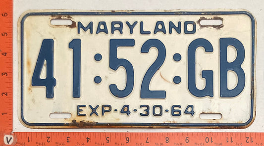 1964 Maryland #41:52:GB Truck License Plate