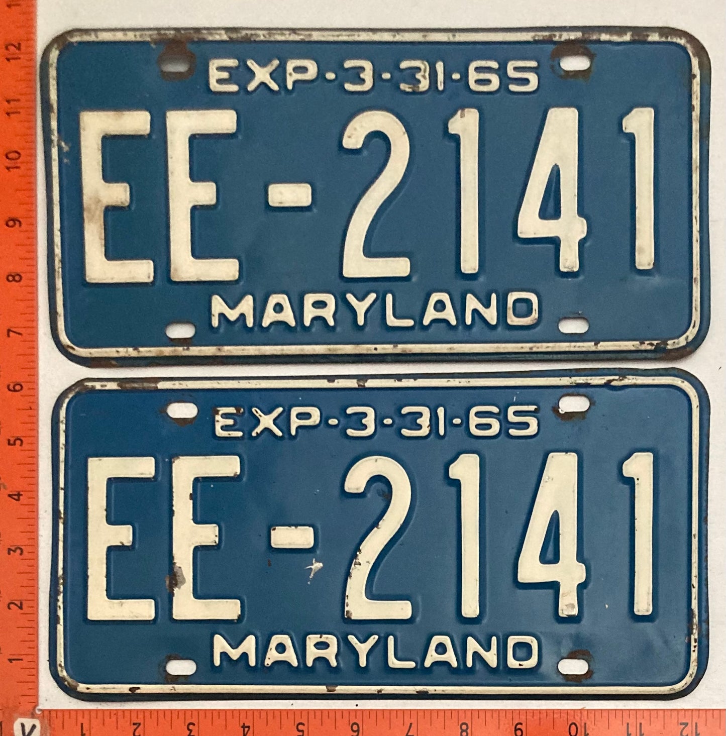 1965 Maryland #EE-2141 Passenger License Plate PAIR