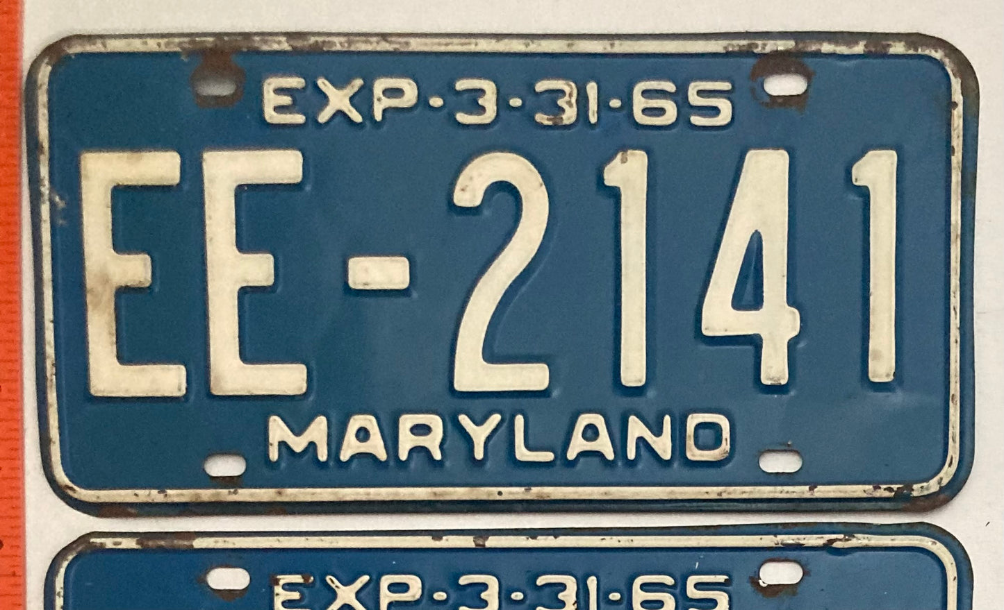 1965 Maryland #EE-2141 Passenger License Plate PAIR